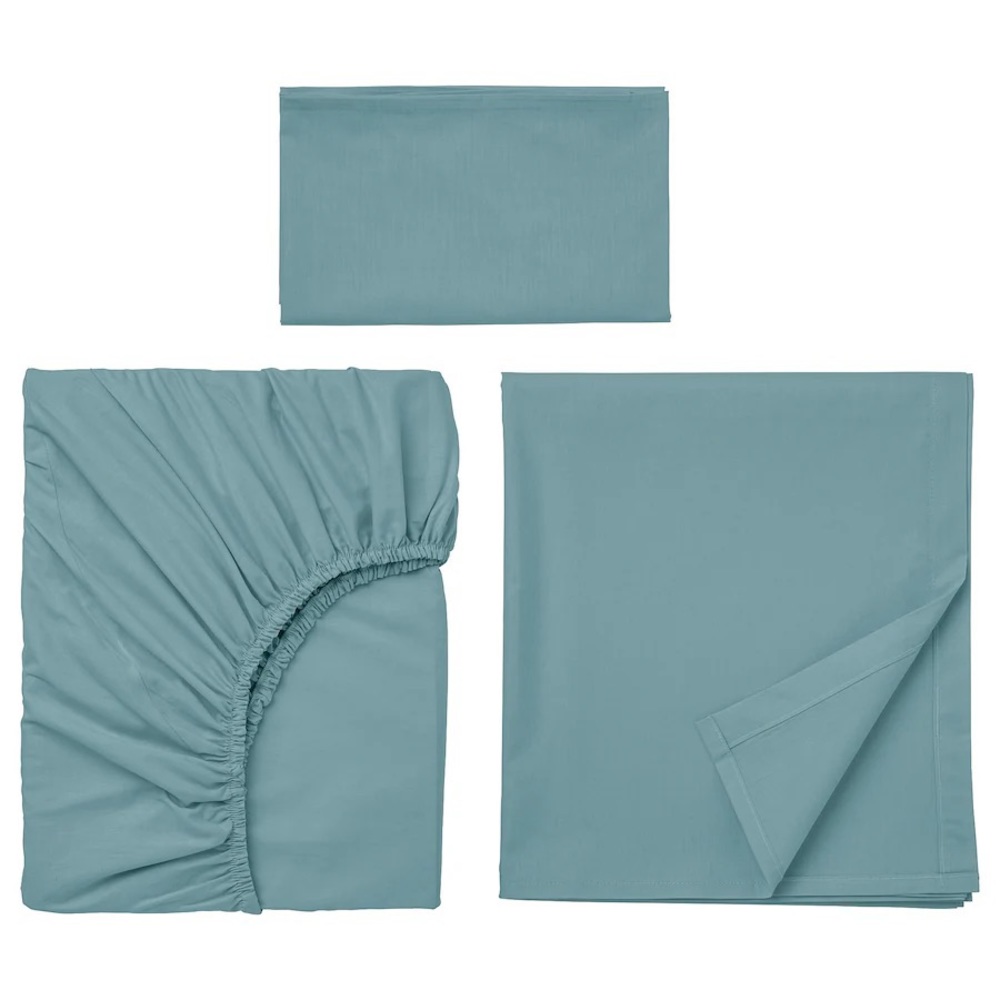 IKEA DVALA Sheet set, light blue, Twin 100 % COTTON NEW (3 pieces) NEW - Picture 2 of 5
